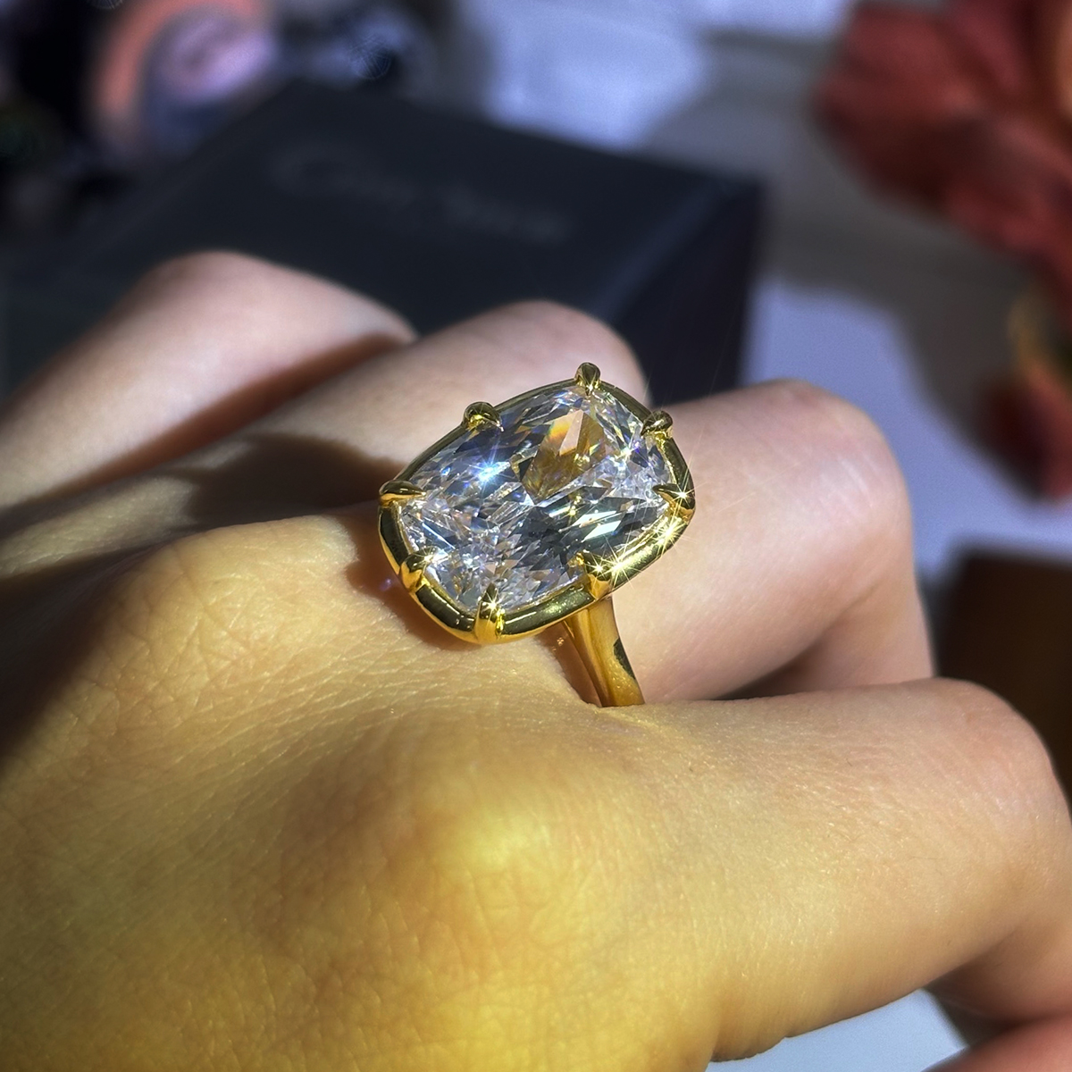 3ct Cushion Cut White Sapphire Solitaire Ring