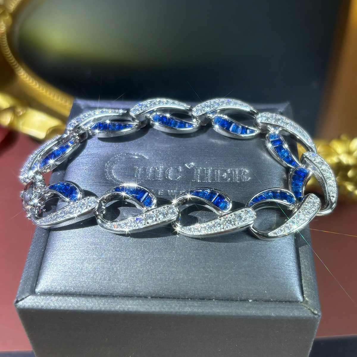 Double Tone Sapphire Interlock Design Bracelet