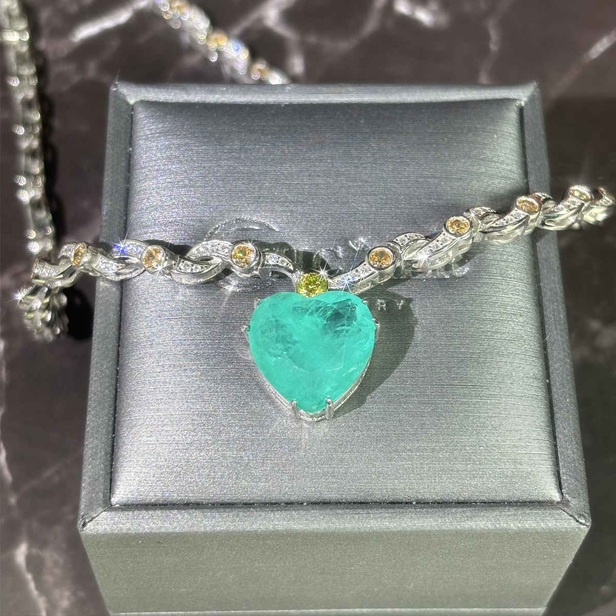 Stunning Heart Cut Emerald Sapphire Pendant Necklace