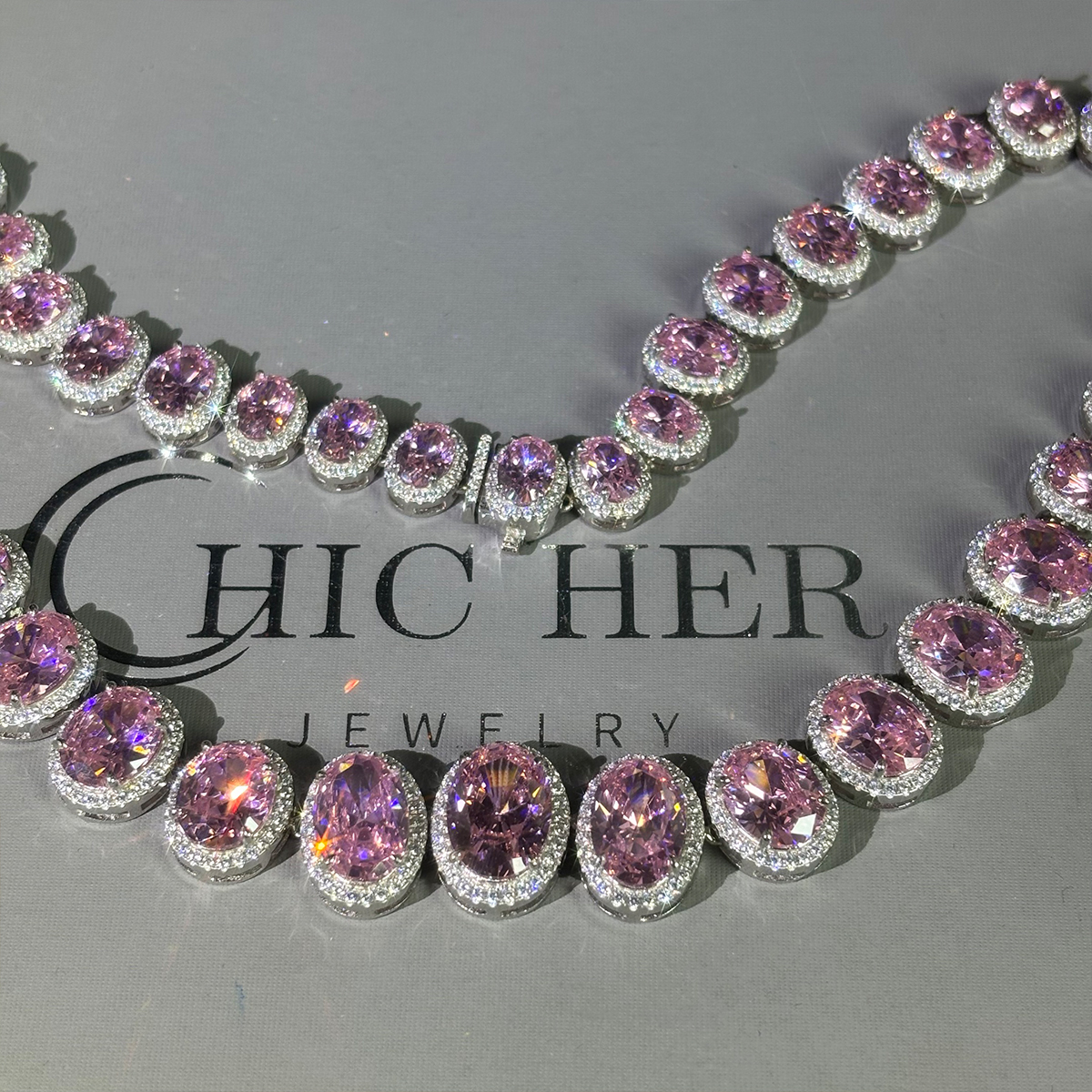 Oval Cut Fancy Pink Sapphire Necklace Choker