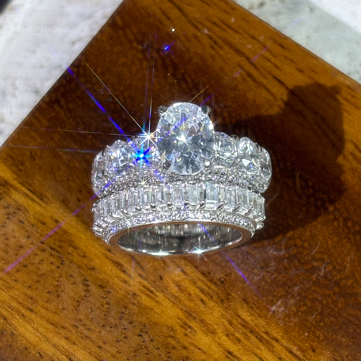 7ct Oval Cut White Sapphire Wedding Set