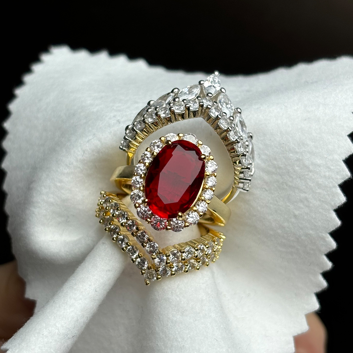 Halo 4ct Oval Cut Ruby Sapphire Wedding Set/4pcs