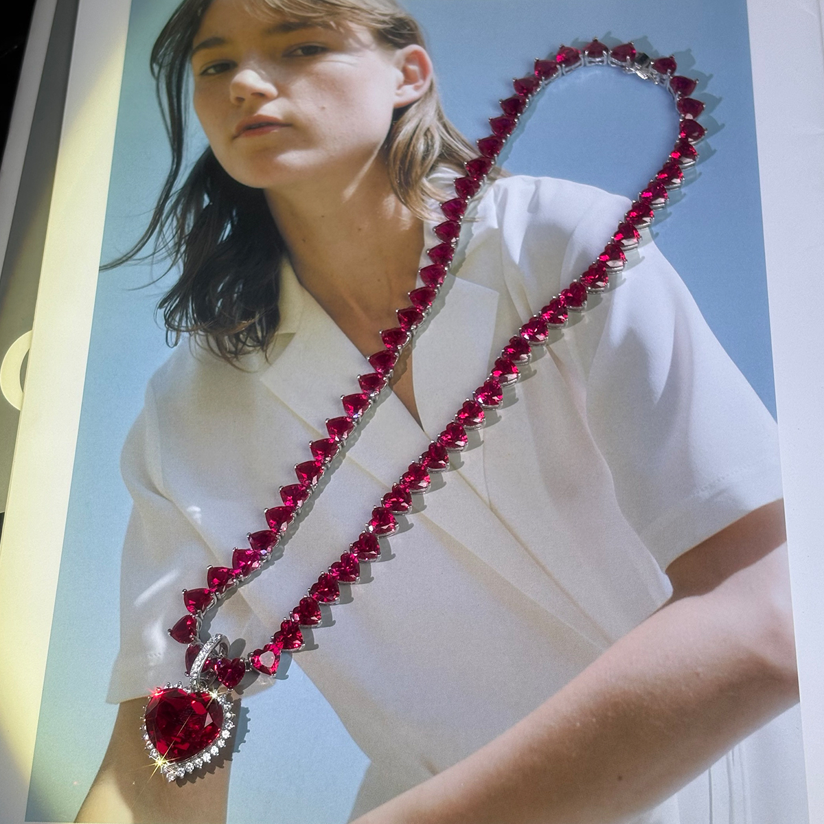 Heart Cut Ruby Sapphire Pendant Necklace