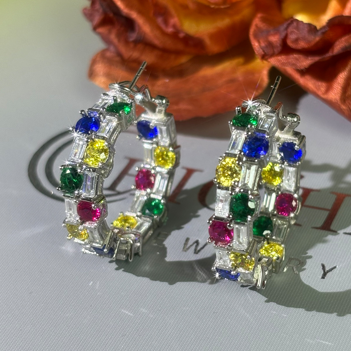 Fashion Colorful Sapphire Hoop Earrings