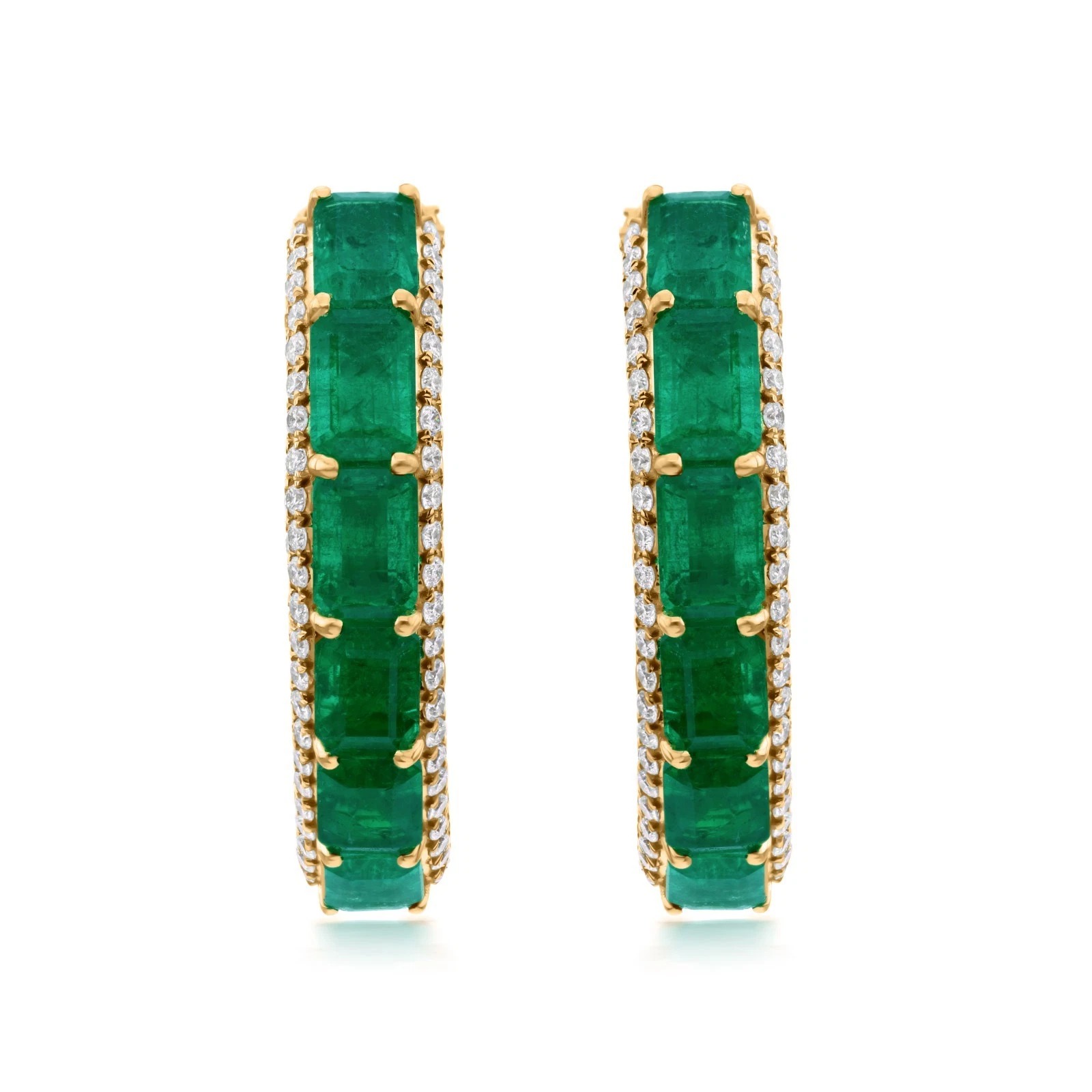 Emerald & White Sapphire Hoop Earrings