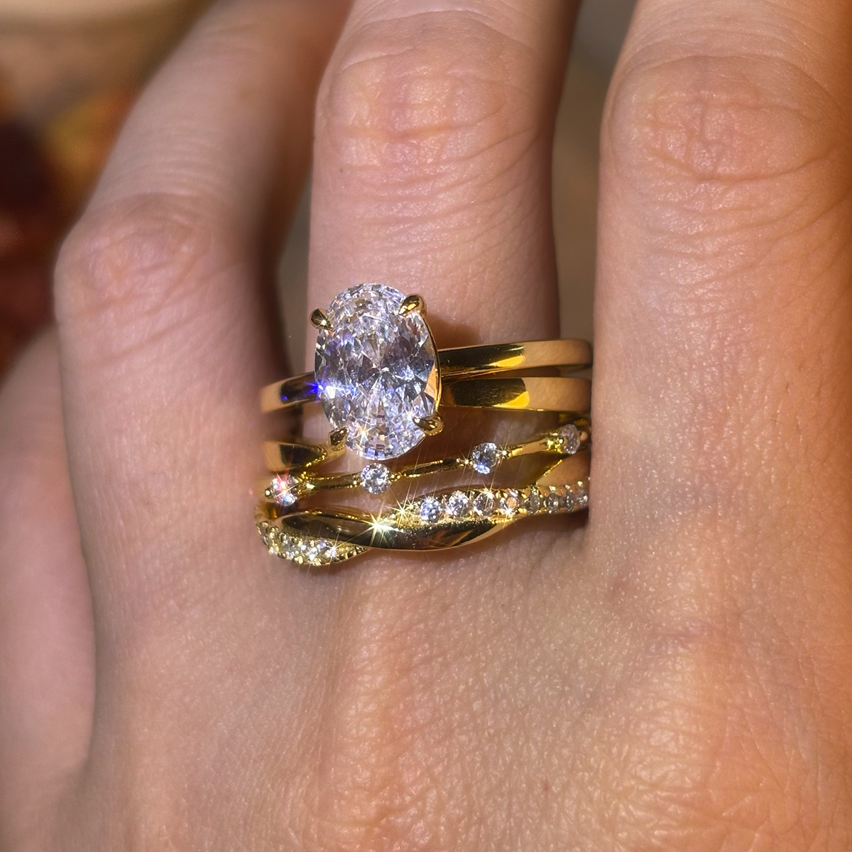 3ct Oval Cut White Sapphire Wedding Ring Set / 4-Piece