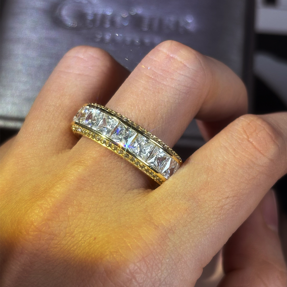 Classic Princess Cut White Sapphire Wedding Band