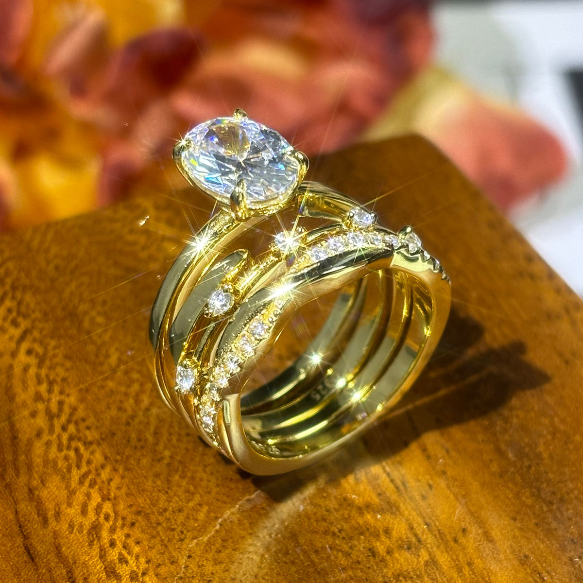 3ct Oval Cut White Sapphire Wedding Ring Set / 4-Piece