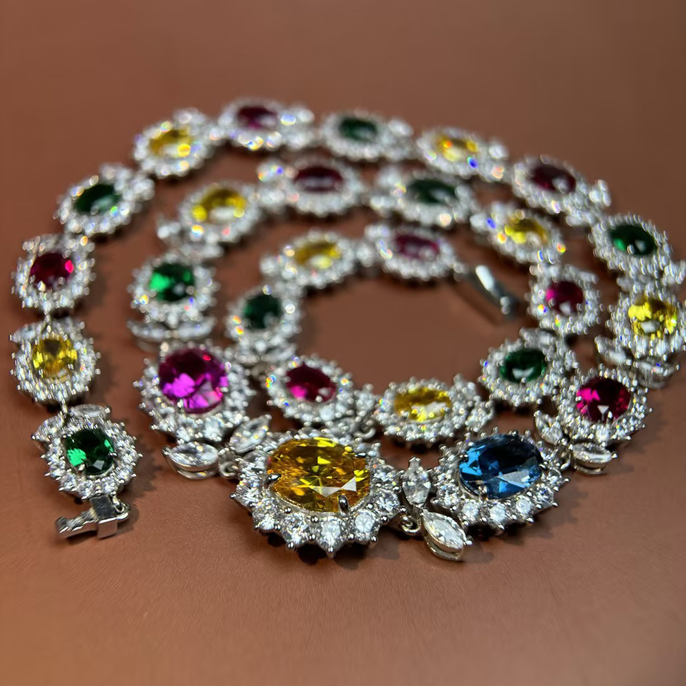 Floral Design Oval Cut Multi-Gemstone Necklace