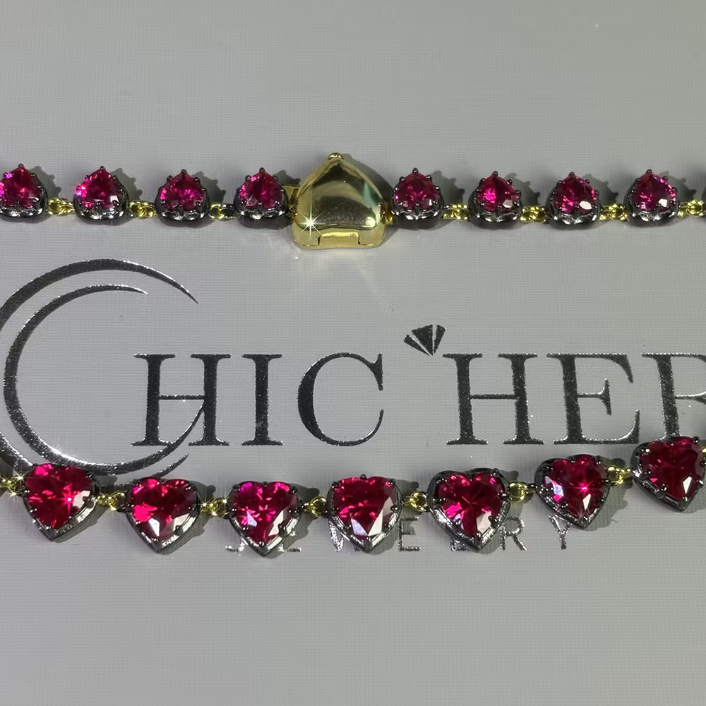 Ruby Heart Button Back Necklace