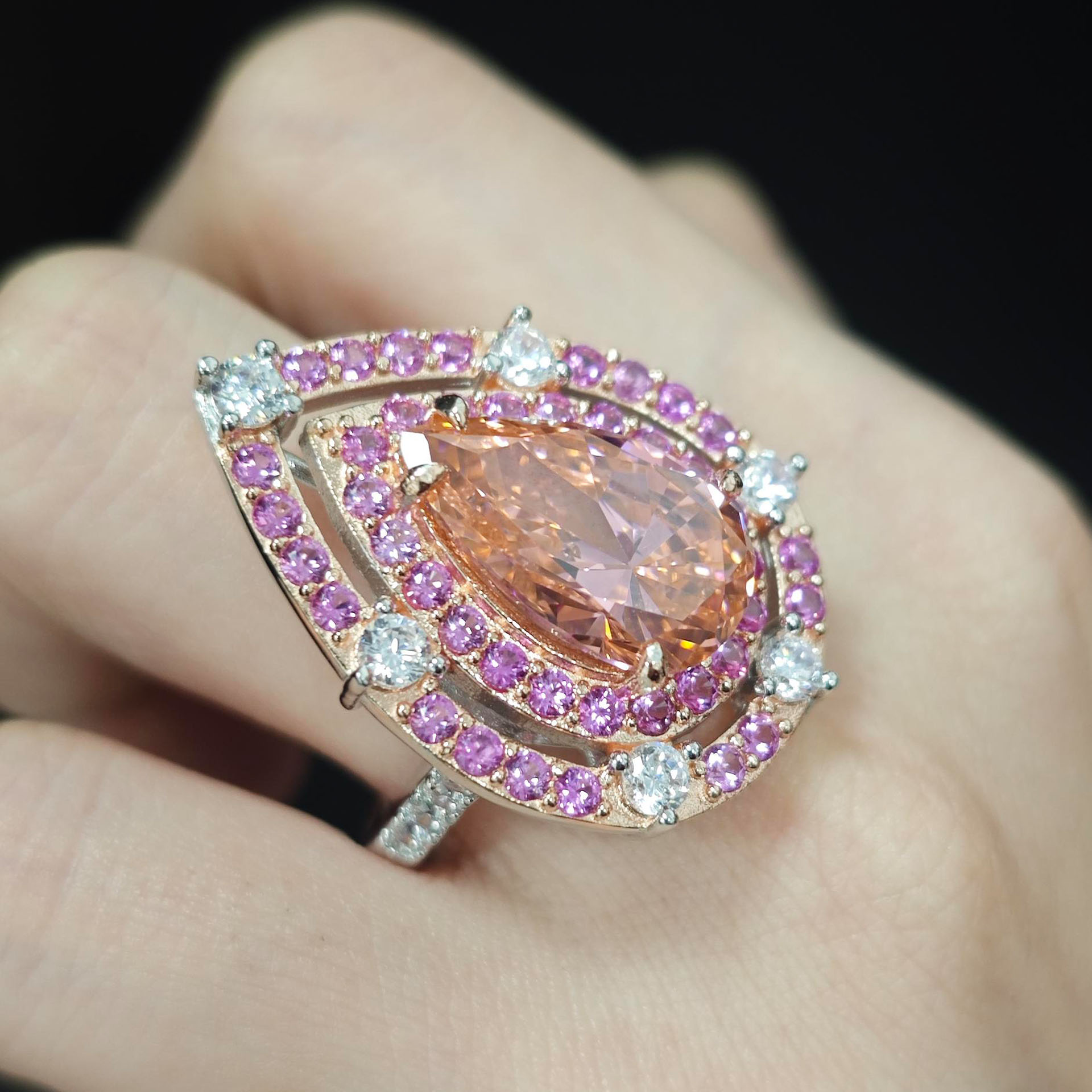 5ct Halo Pear Cut Pink Sapphire Engagement Ring
