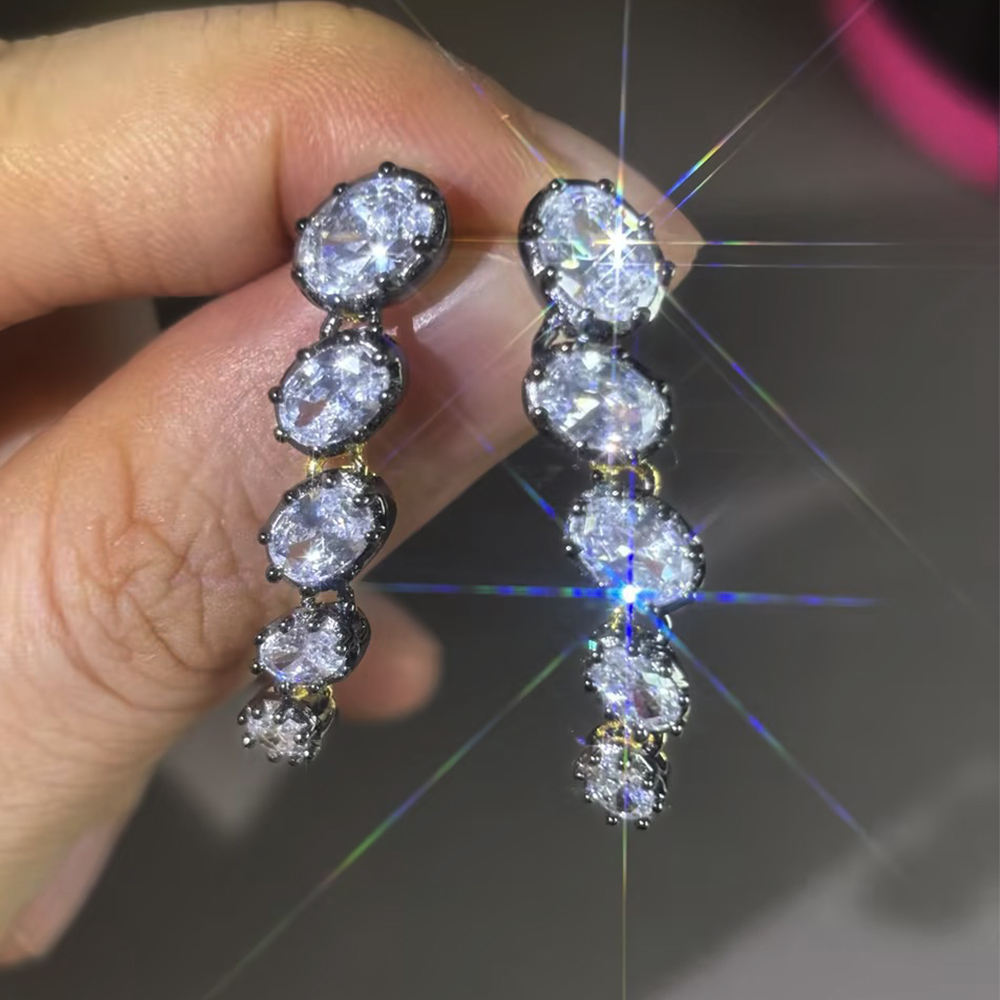 Stacked Oval Cut White Sapphire Drop Earrings