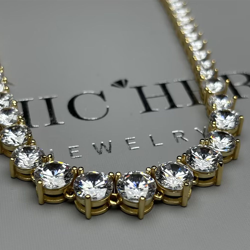 3-prong Round Cut White Sapphire Tennis Necklace