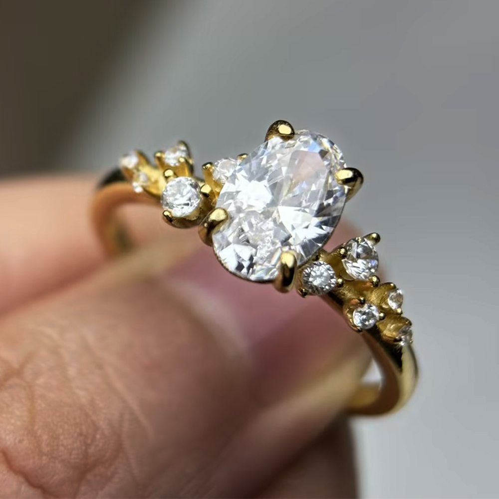 2ct Oval Cut White Sapphire Vine Engagement Ring