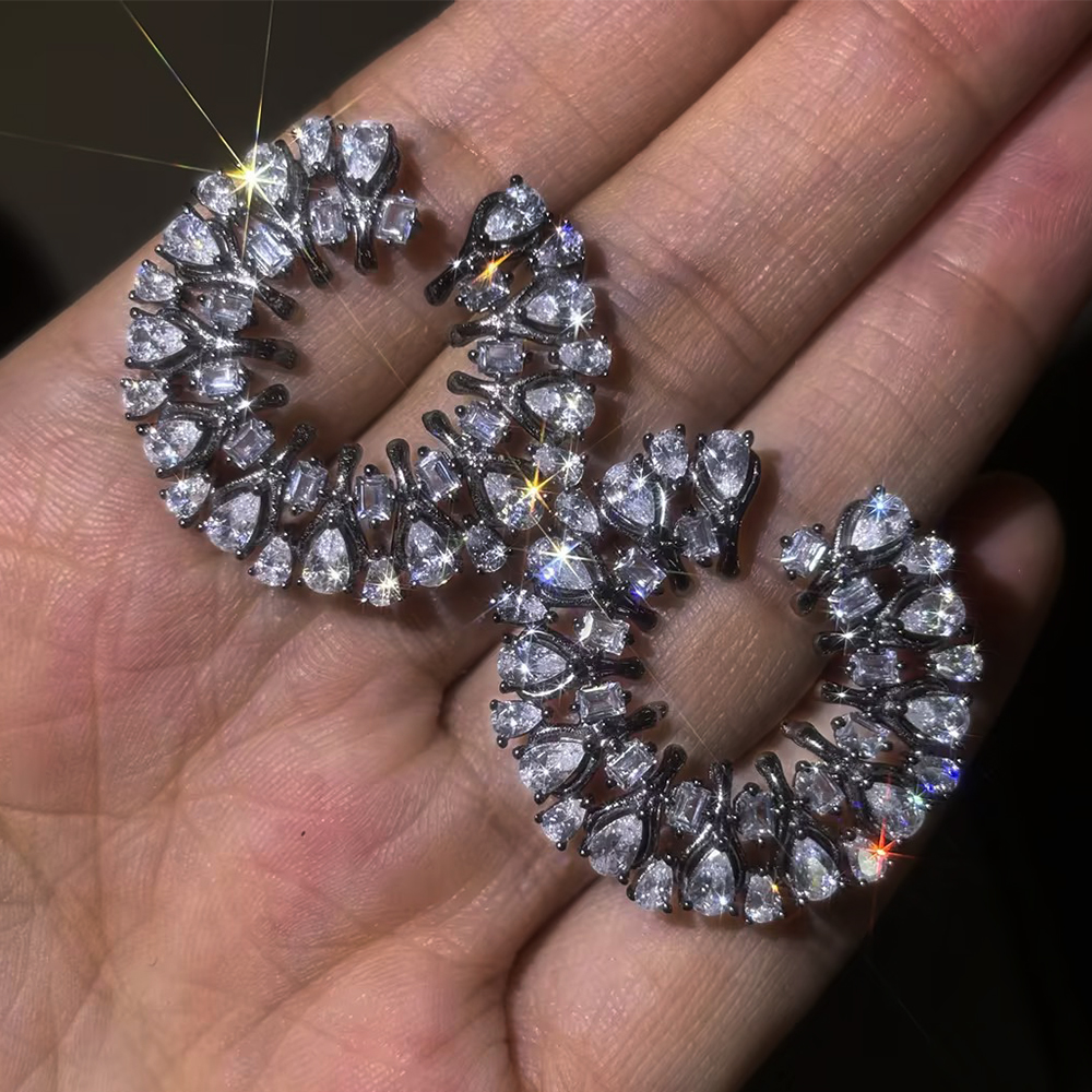 Pear & Emerald Cut White Sapphire Hoop Earrings