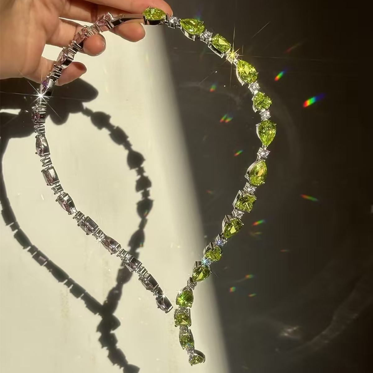 Open Design Multi-Cut Pink&Peridot Sapphire Necklace