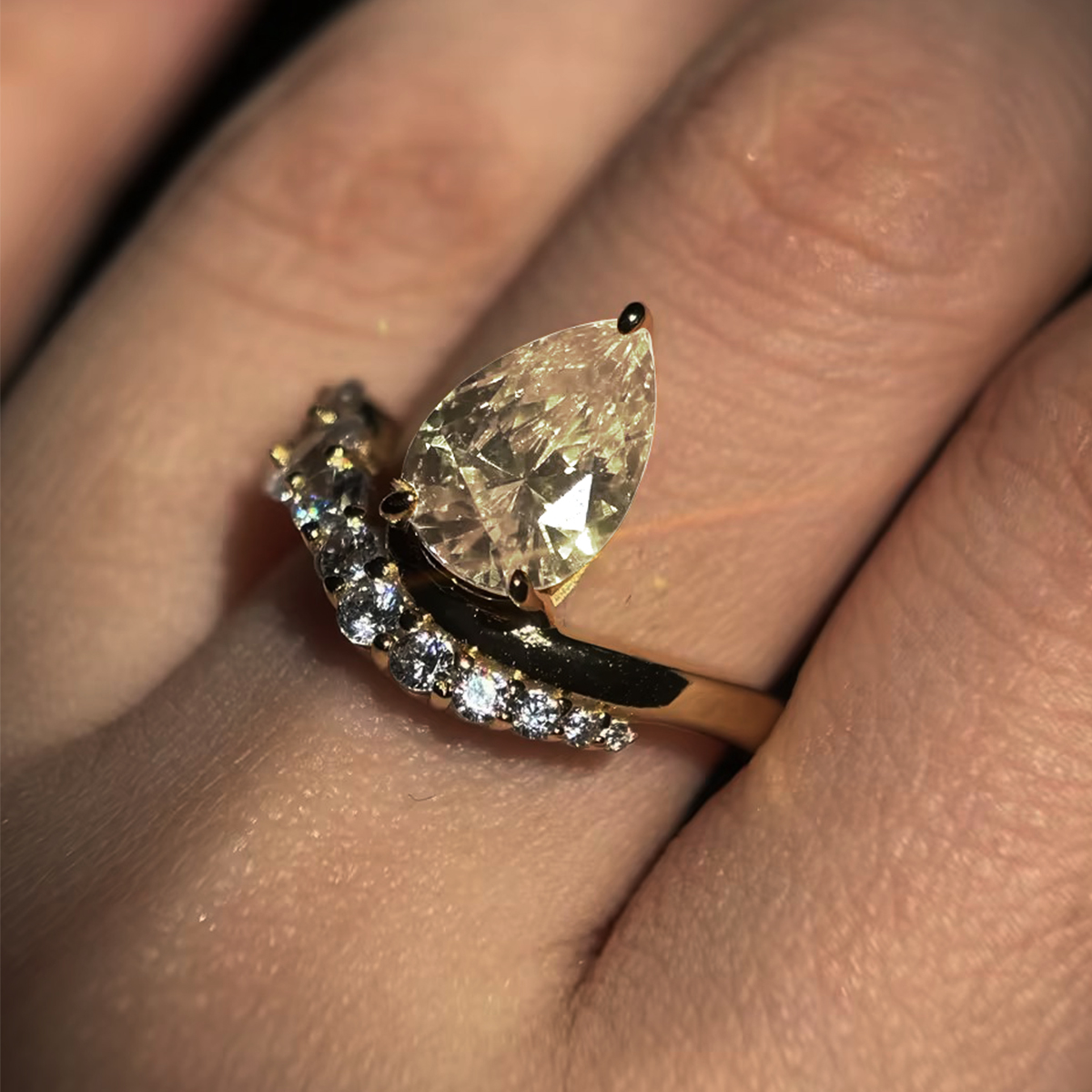 2.5ct Pear Cut Honey Yellow & White Sapphire Engagement Ring