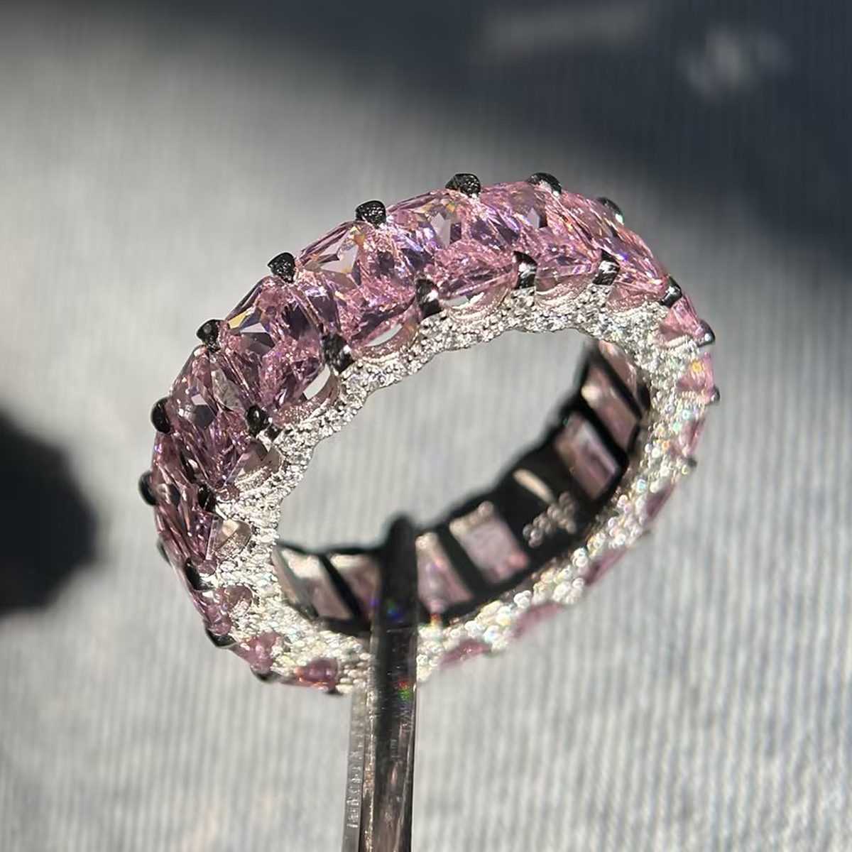 Radiant Cut Blue/Emerald/White/Yellow/Pink Sapphire Band Ring