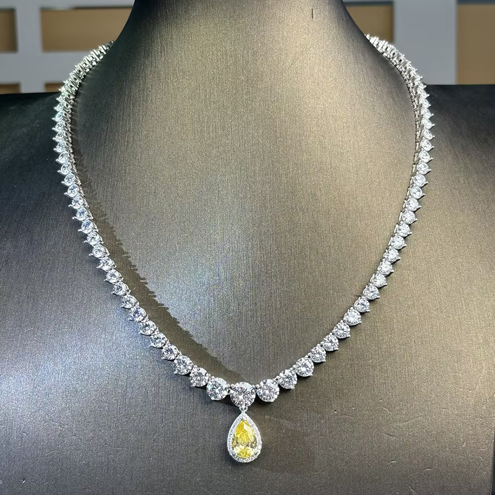 Round & Pear Cut Emerald/Yellow Sapphire Choker Necklace