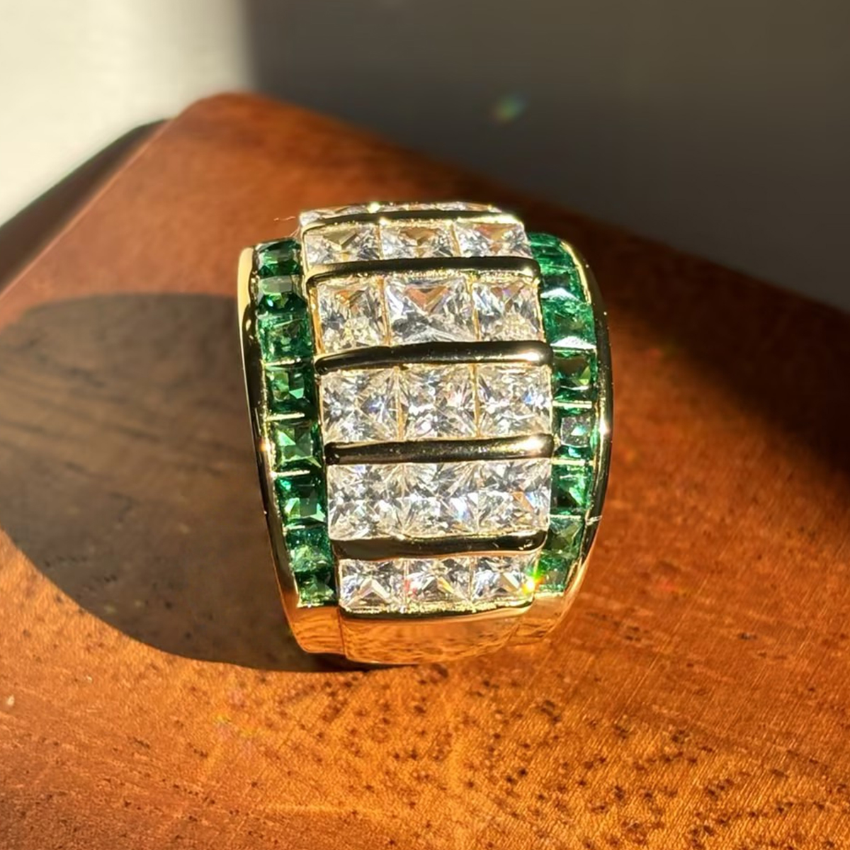 8.35ct Asscher Cut Emerald Sapphire Cocktail Ring
