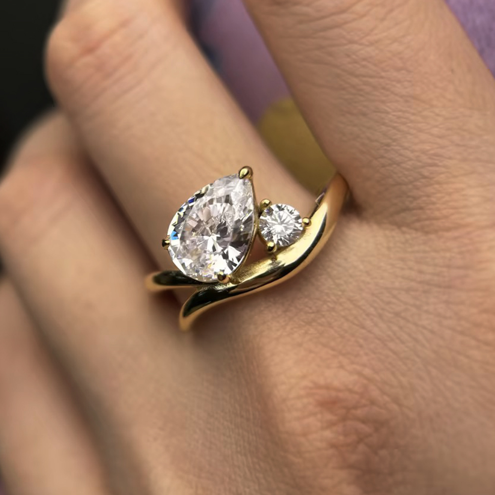 3.5ct Pear Cut White Sapphire Twisted Engagement Ring