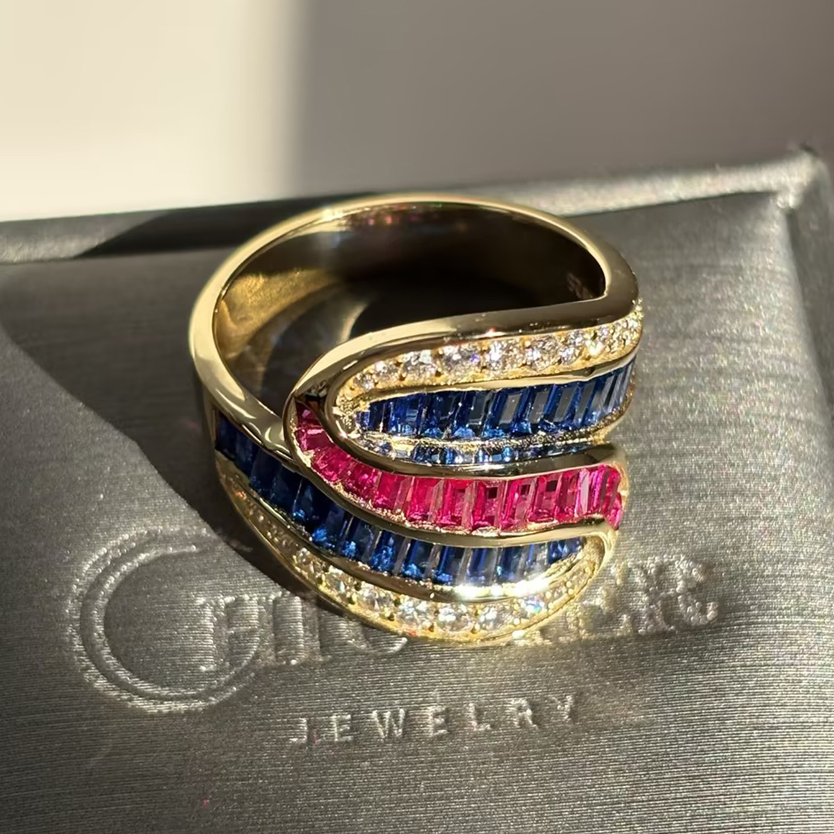 Baguette&Round Cut Multi-color Cluster Cocktail Ring