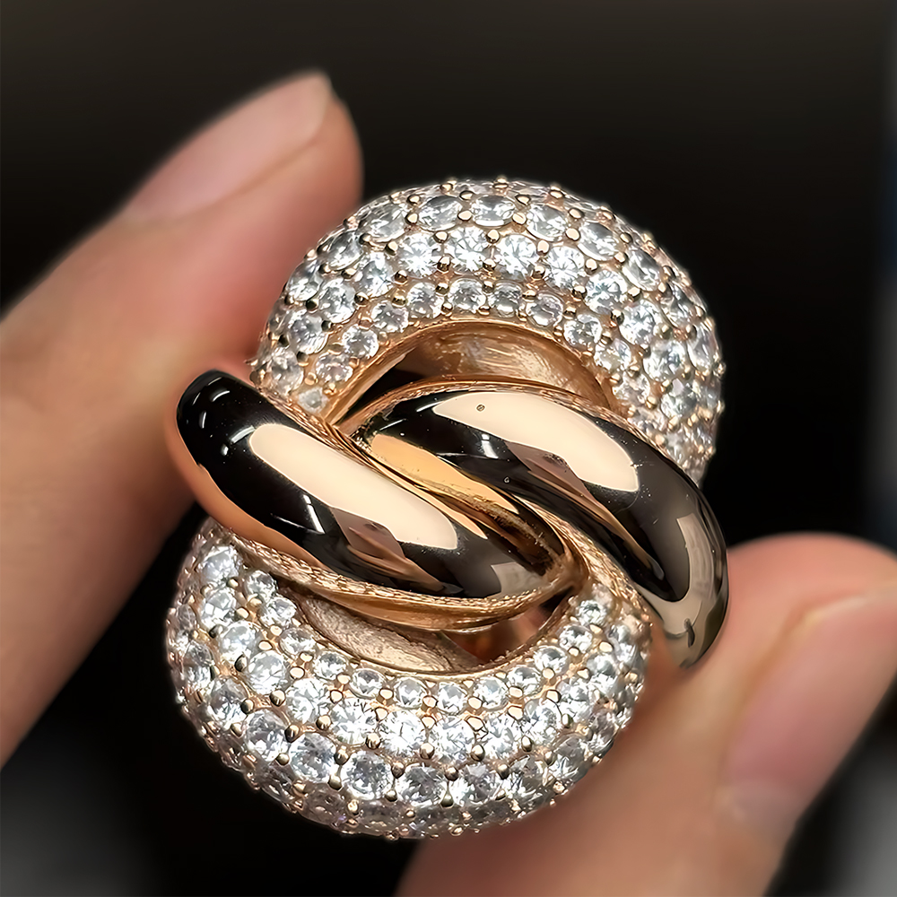 4.85ct Micro-pave Setting Round Cut White Sapphire Intertwined Cocktail Ring