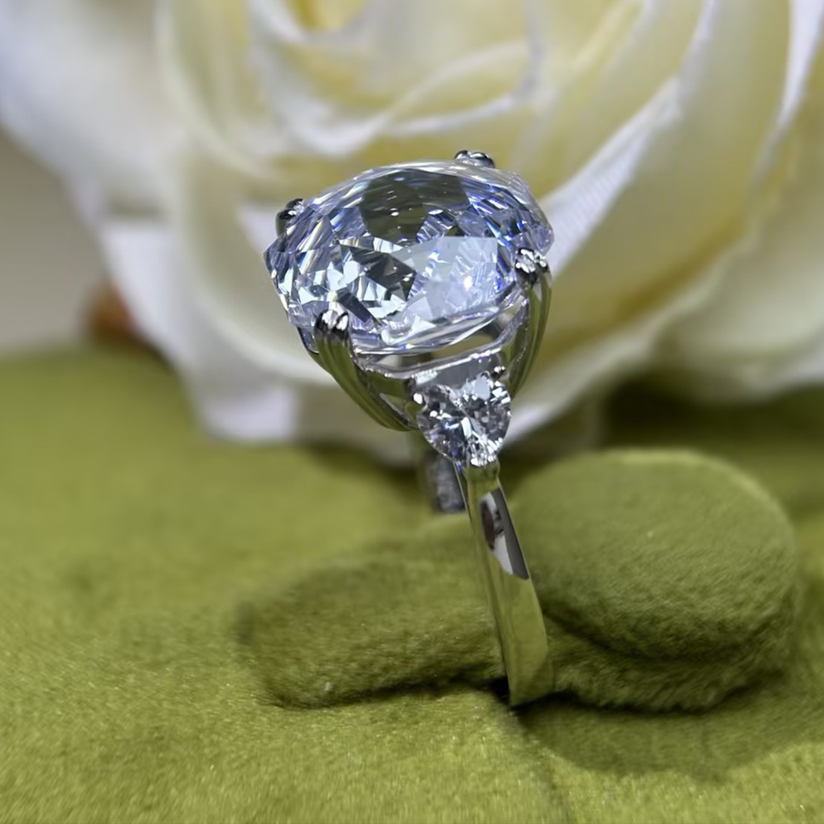 5ct Octagonal Cut White Sapphire Three-Stone Engagement Ring
