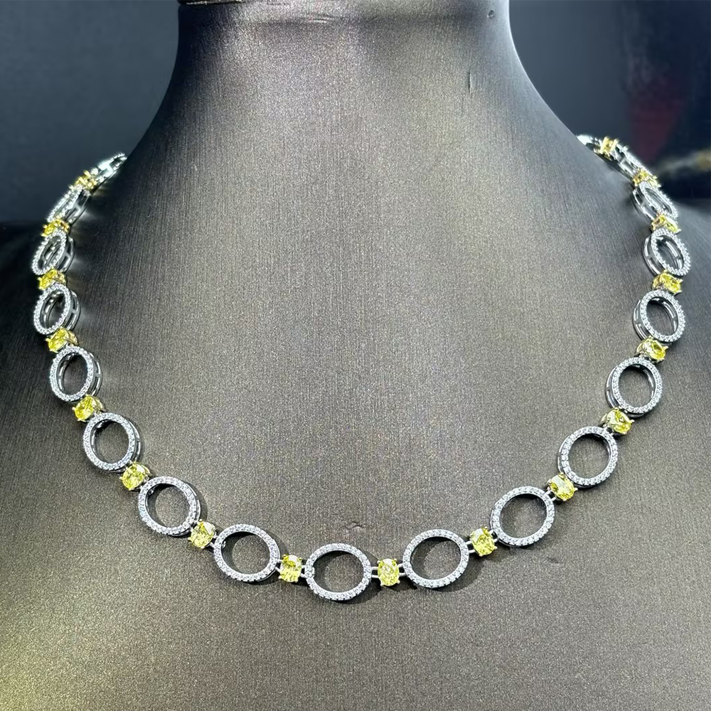 Modern Open-Circle White & Yellow Sapphire Choker Necklace