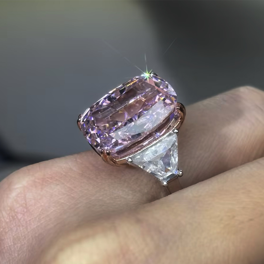 5ct Kunzite & White Sapphire Three-Stone Engagement Ring