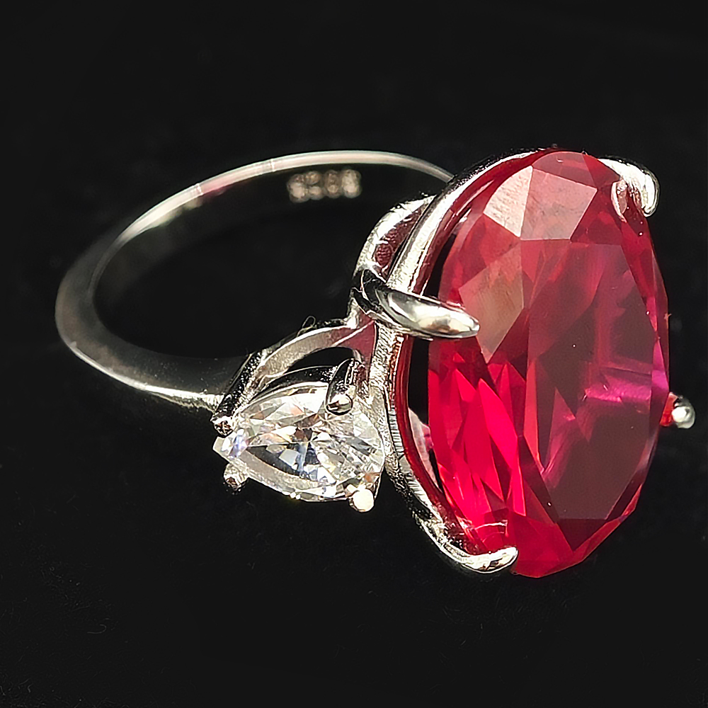 6ct Three-stone Oval Cut Ruby Sapphire Engagement Ring