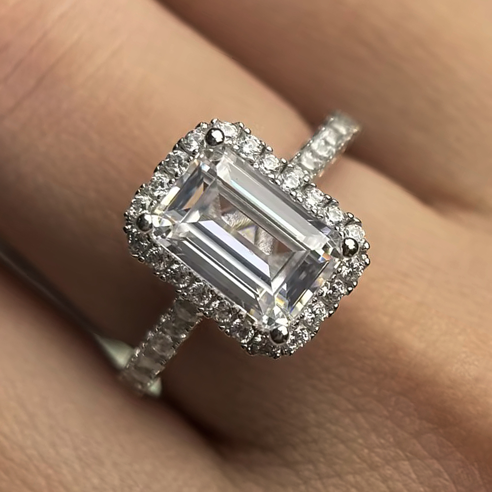 3ct Emerald Cut White Sapphire Halo Ring