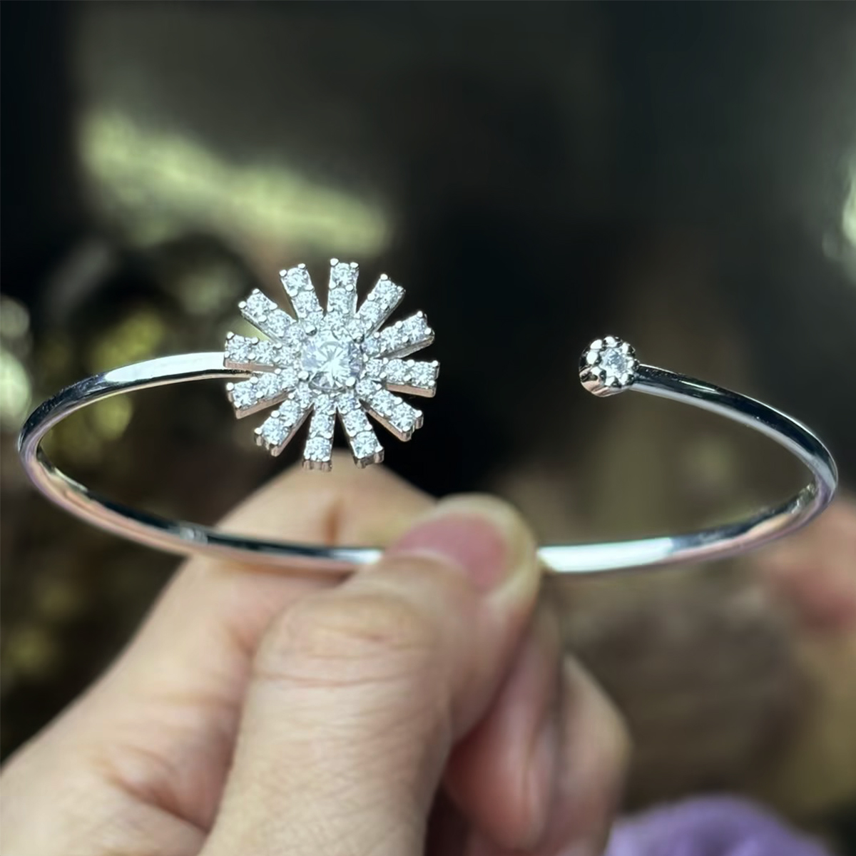 Pavé White Sapphire Starburst Open Cuff Bangle Bracelet (Sold Individually)