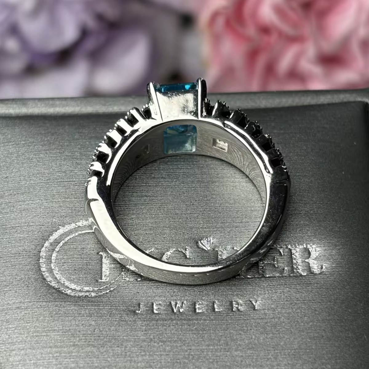 Two-Tone Emerald Cut Aquamarine Engagement Ring