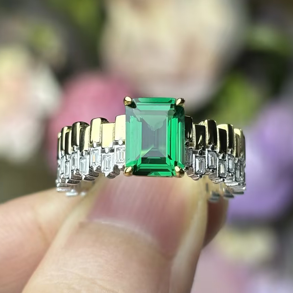 Original Design - 3ct Emerald Cut Emerald Sapphire Engagement Ring