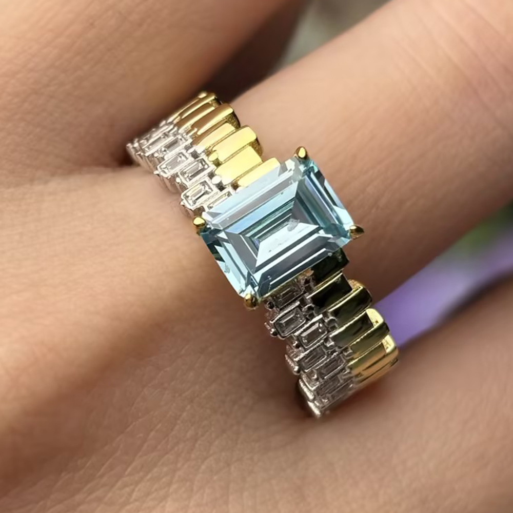 Original Design - 3ct Emerald Cut Aquamarine Sapphire Engagement Ring