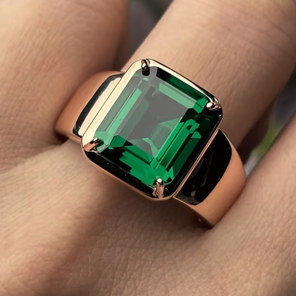 5ct Emerald Cut Vivid Green Emerald Solitaire Ring