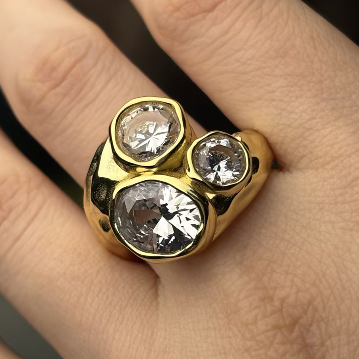 Three-Stone Old Mine Cut White Sapphire Cluster Ring