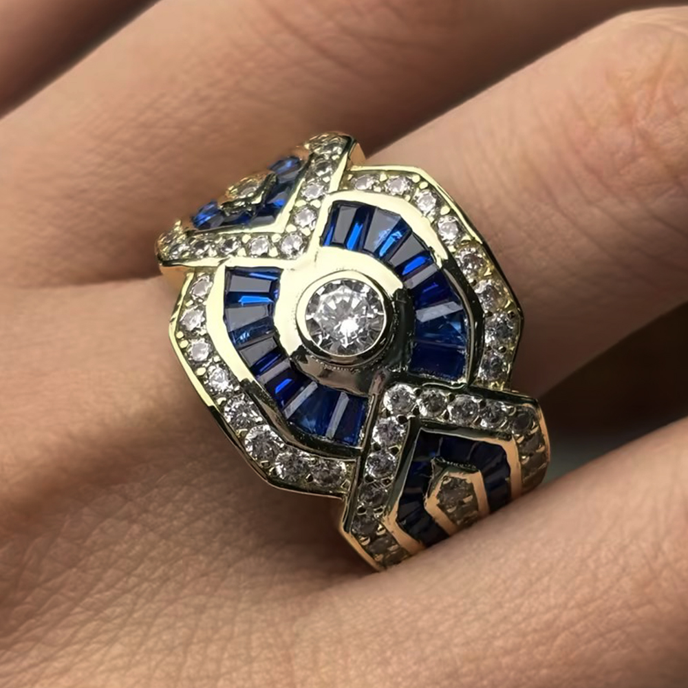 Art Deco Blue Sapphire Baguette Cut Men's Band