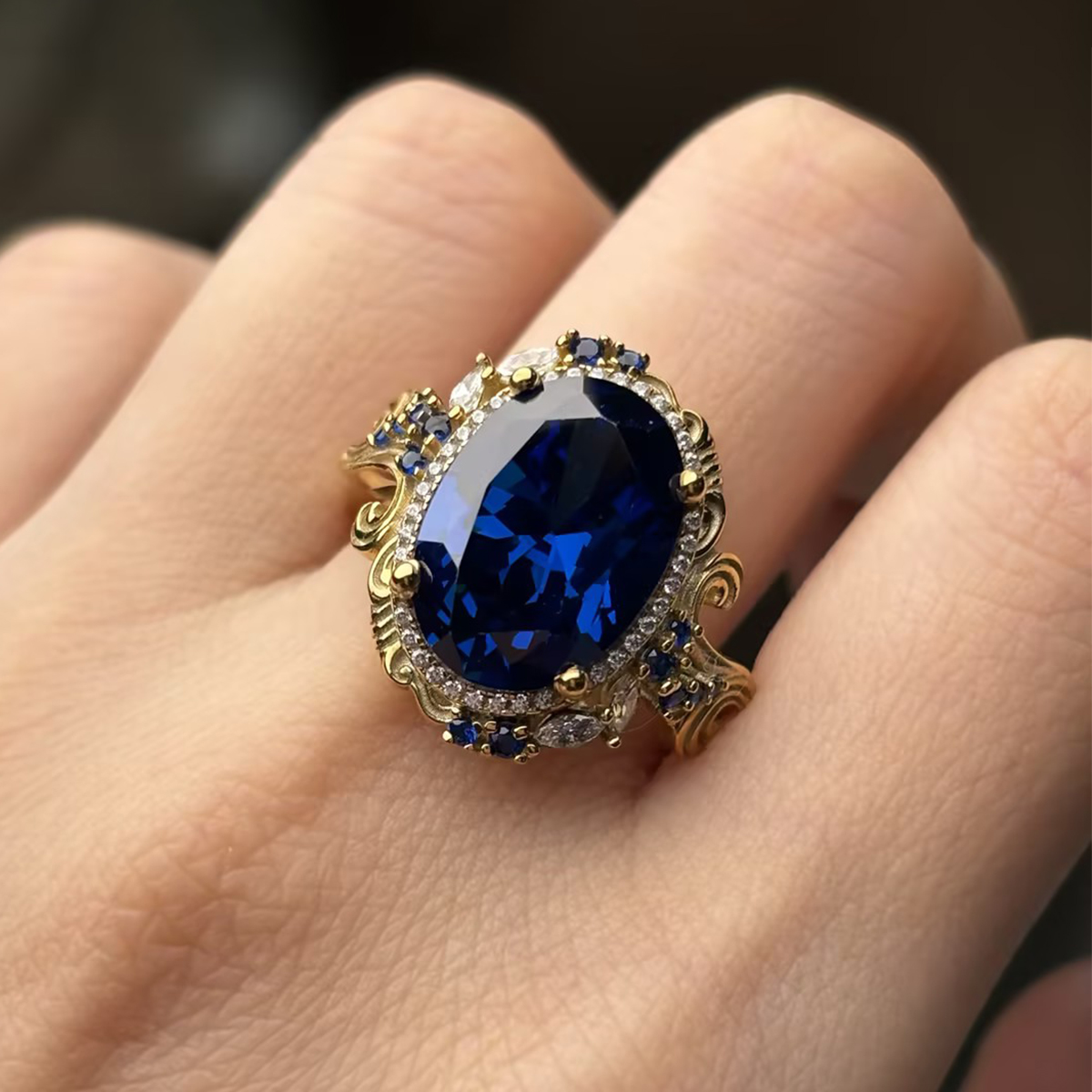 Original Design - 4ct Oval Cut Blue Sapphire Engagement Ring
