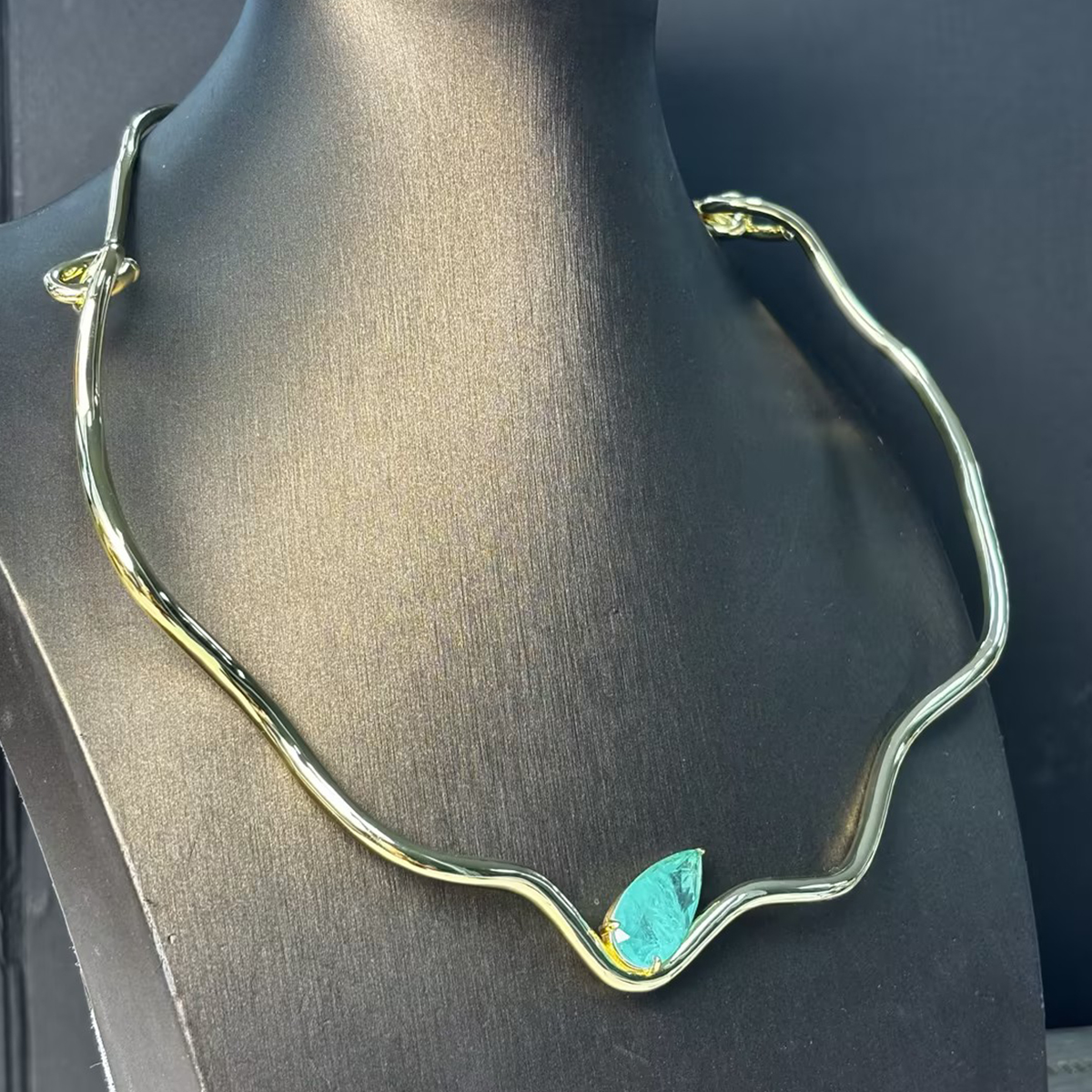 Organic Wavy Pear Cut Paraiba Open Choker Necklace
