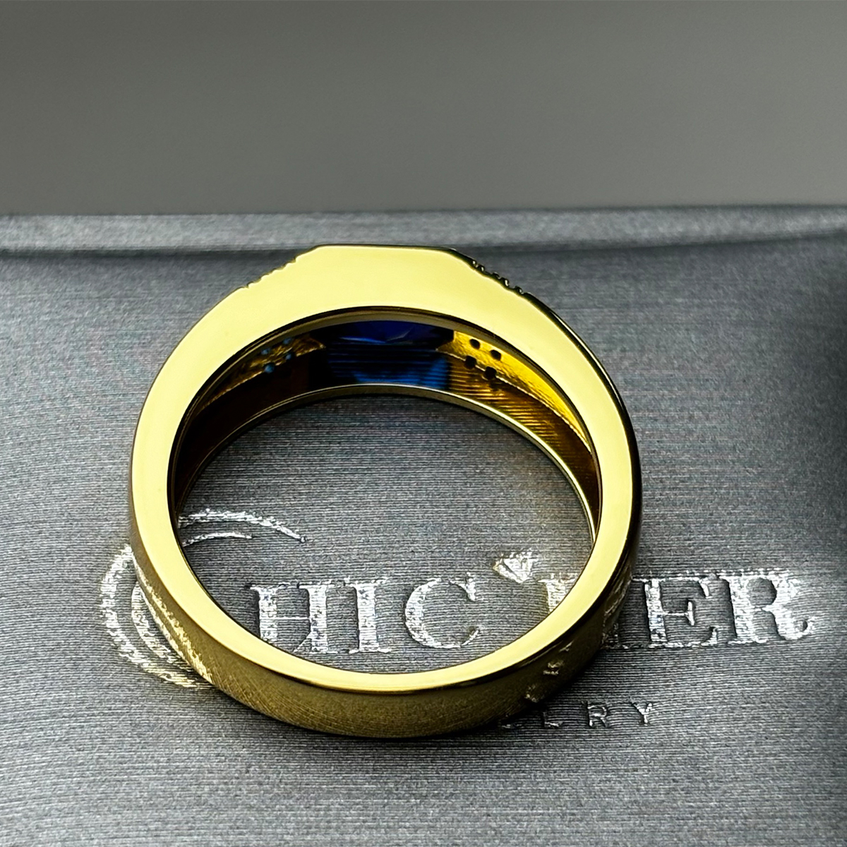 2ct Radiant Cut Blue Sapphire Men's Ring