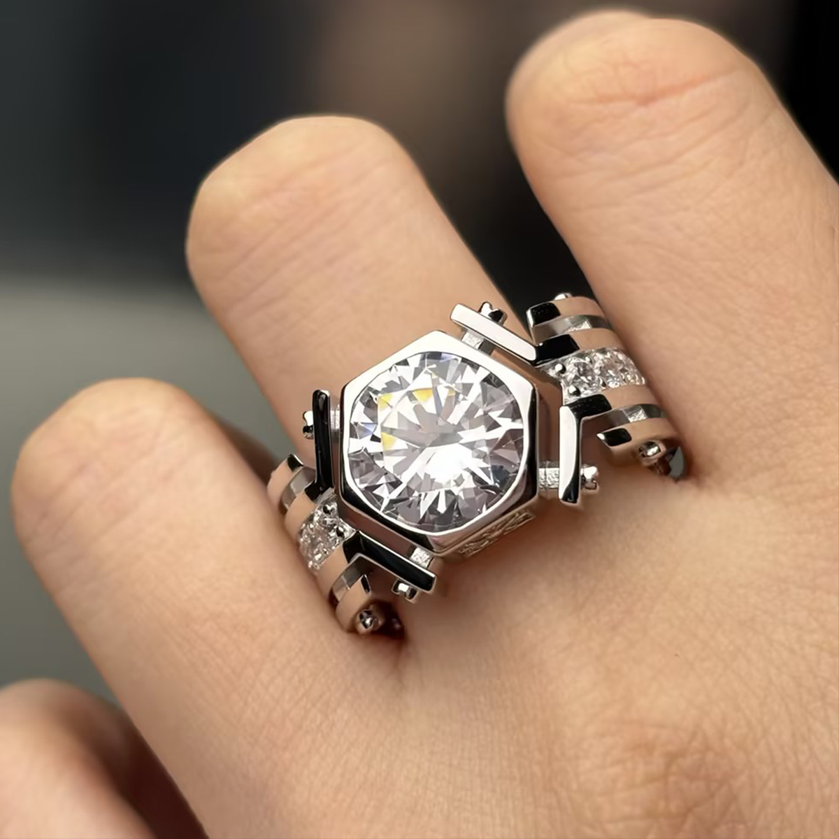 3ct Round Cut White Sapphire Men's Engagement Ring