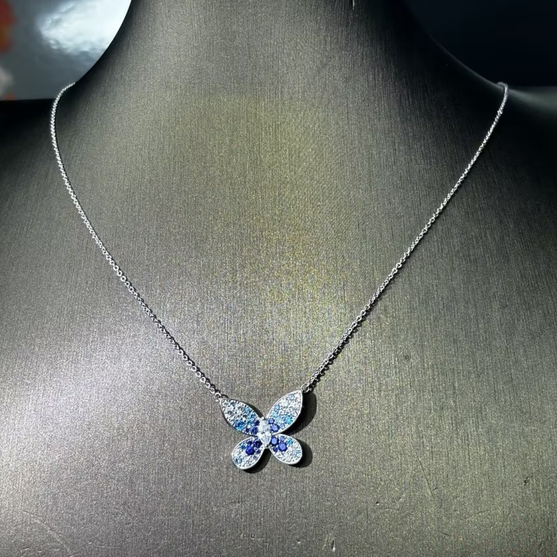 Marquise Cut White & Round Cut Multicolor Sapphire Butterfly Necklace