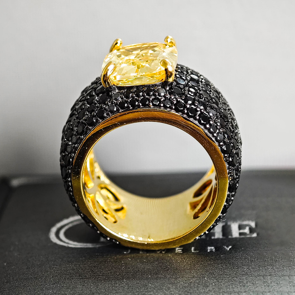 7ct Cushion Cut Yellow Sapphire Pave Setting Ring