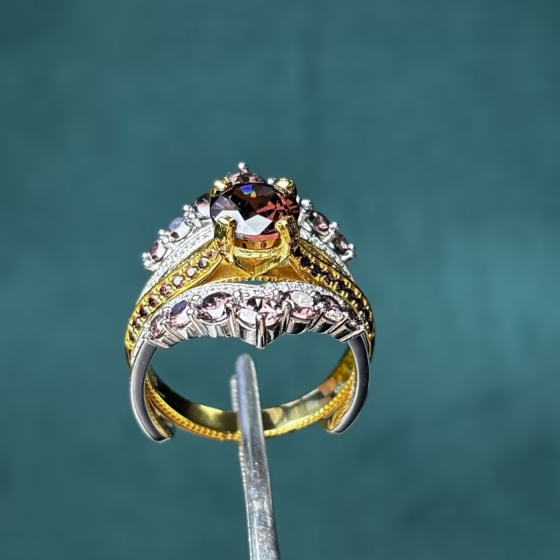 Dramatic Regal 3ct Round Cut Coffee Sapphire Wedding Sets/2 pcs