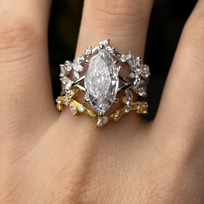 3ct Marquise Cut White Sapphire Vine Ring Set / 3-Piece