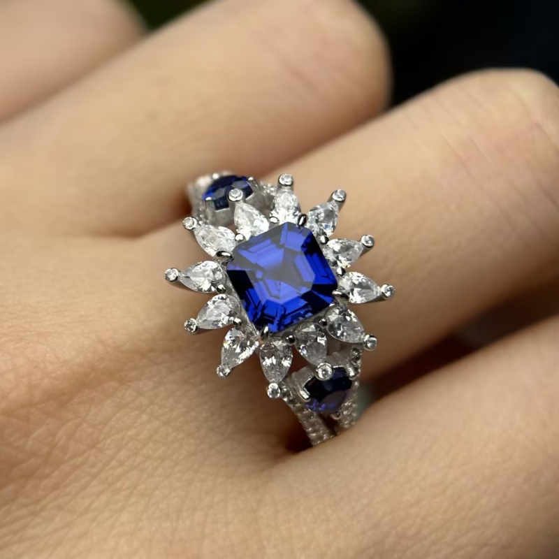 3.25ct Asscher Cut Sapphire Halo Cocktail Ring