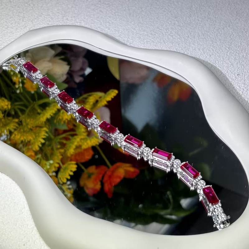 Emerald Cut Rose & Round Cut White Sapphire Bracelet