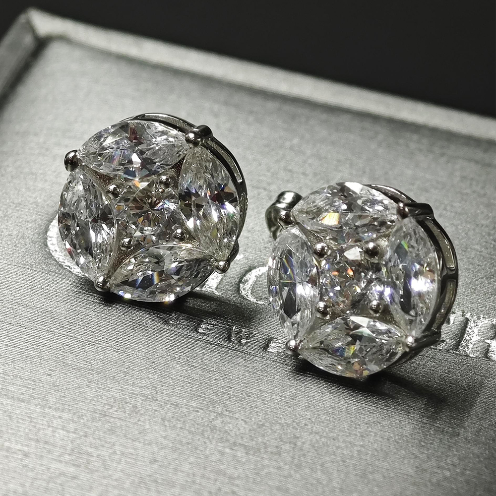 Brilliant Marquise&Round Cut White Sapphire Stud Earrings